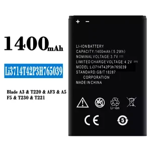 Batéria mobilného telefónu Li3714T42P3H765039 pre ZTE Blade A3/T220/AF3/A5/F5/T230/T221